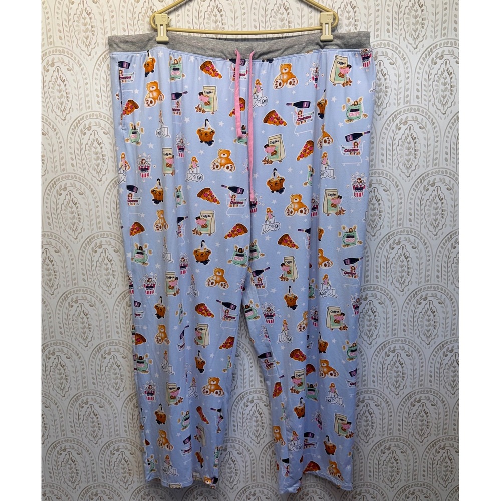Jane and‎ Bleecker Costco Pajama Pants Womens 3X Blue Pizza Coffee Bear Lounge